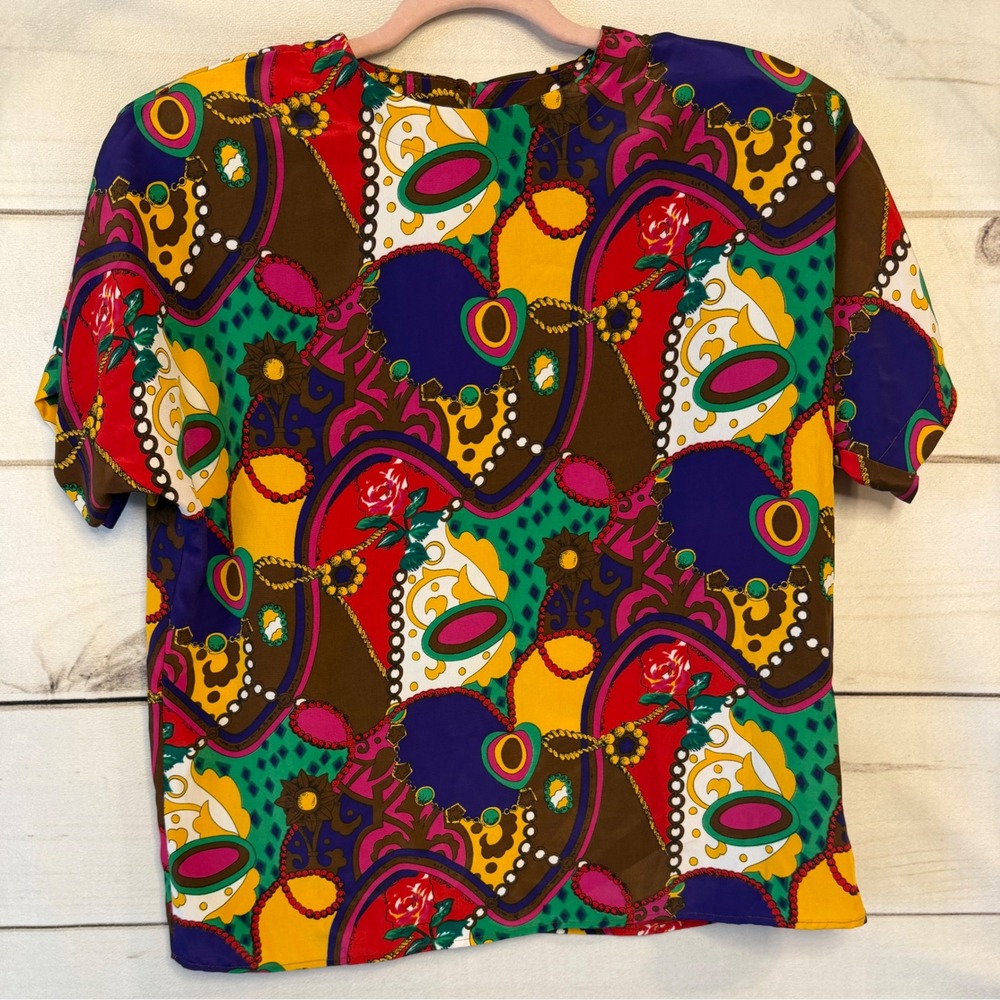 Vintage Renaissance Sportswear Blouse Bold Scarf Chain Print Colorful Retro Top